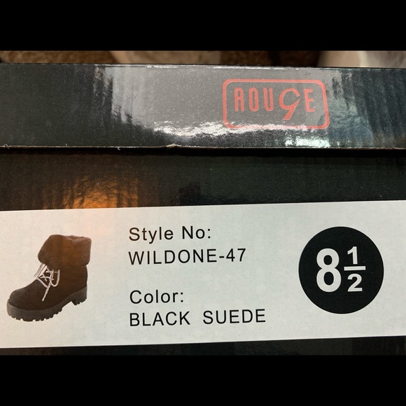 flip down furry faux suede lace boots black - Picture 11 of 11